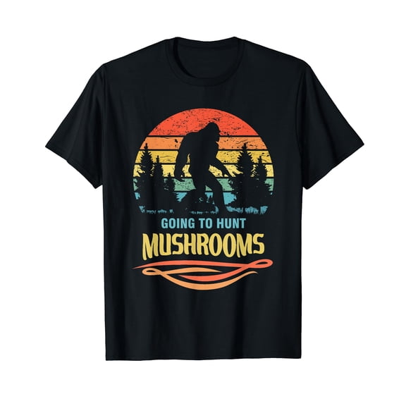 Funny Bigfoot as a Mushroom Hunter Going Mushroom Hunting Cotton T-Shirt Black