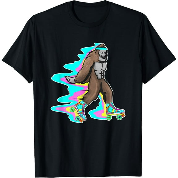 Funny Bigfoot on Roller Skates - Retro Roller Skate T-Shirt