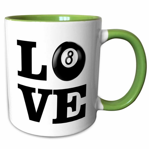 3drose, Funny Billiards Design I Love Pool with Eight-ball, 11oz Two-tone Green Mug