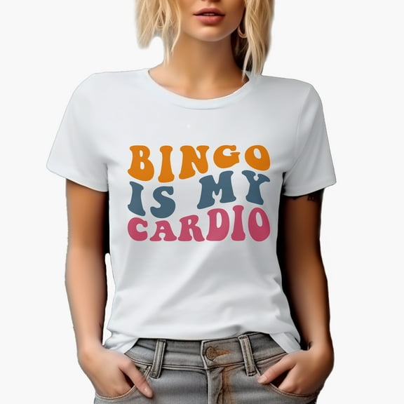 Funny Bingo Is My Cardio Work Out Humor Quote, Groovy Retro Wavy Text Merch Gift, White T-Shirt, XL