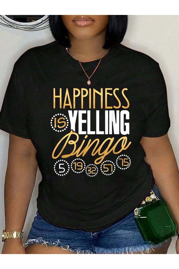 Funny Bingo Shirt Happiness Is Yelling Bingo Lover Men Women T-Shirt Graphic Tee summer Tops For Women Round Neck Fashion Cotton shirts
