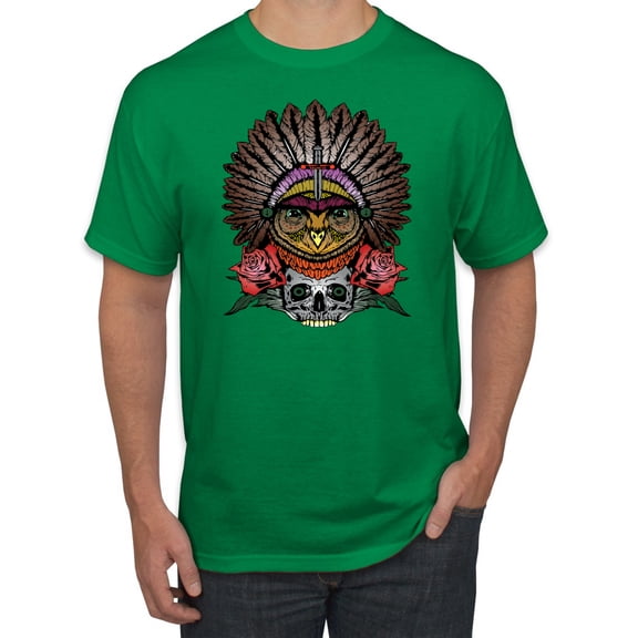 Funny Bird Chief Skull and Roses Vintage Fashion Graphic T-Shirt, Kelly, X-Large