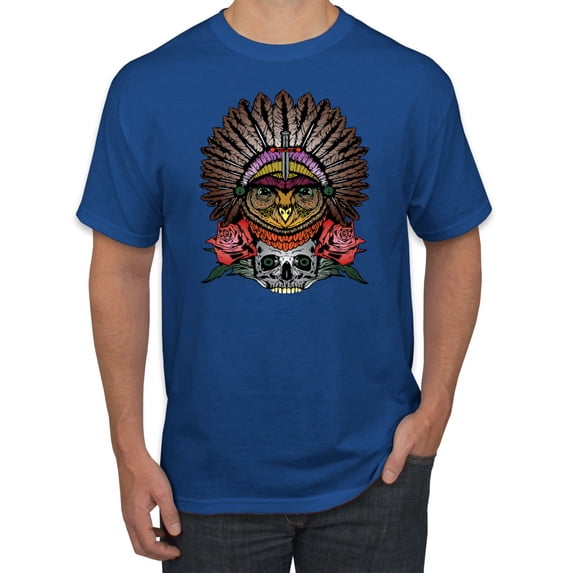 Funny Bird Chief Skull and Roses Vintage Fashion Graphic T-Shirt, Royal, X-Large