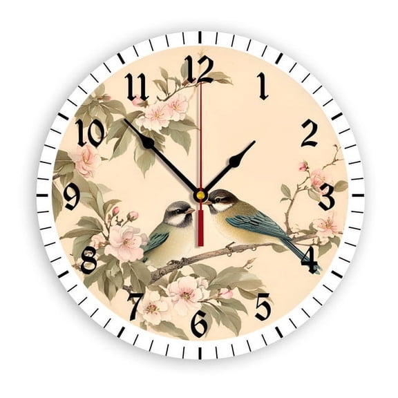 Funny Bird Flower Round Wall Clock, 10 Inch Battery Operated Quartz Analog Quiet Desk Clock for Home,Kitchen,Office,School,Bathroom