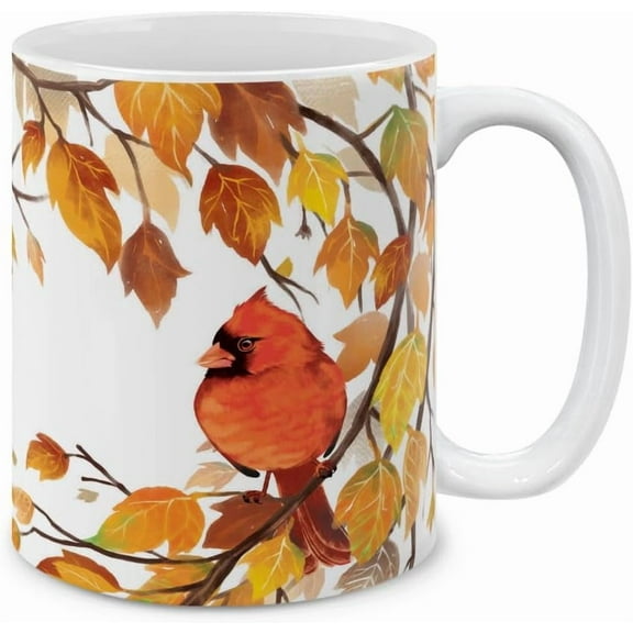 Funny Bird Mug Cardinal Bird Ceramic Mug Artistic Cardinal with Flowers and Cracked Background Novelty Coffee Tea Cup Gift for Bird Lovers - 11oz