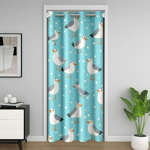 Funny Birds Blackout Curtain 42"W X 80"L for Bedroom,Cartoon Seagull Door Curtain for Doorway Privacy,Ocean Animal Room Divider Curtain,Cute Marine Sea Bird Door Drape