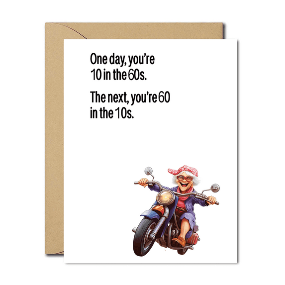 Funny Birthday Card for 60th Birthday - Hilarious Aging Motorcycle Design - Blank Inside with Envelope – Perfect for Celebrating Milestones and Bringing Laughter