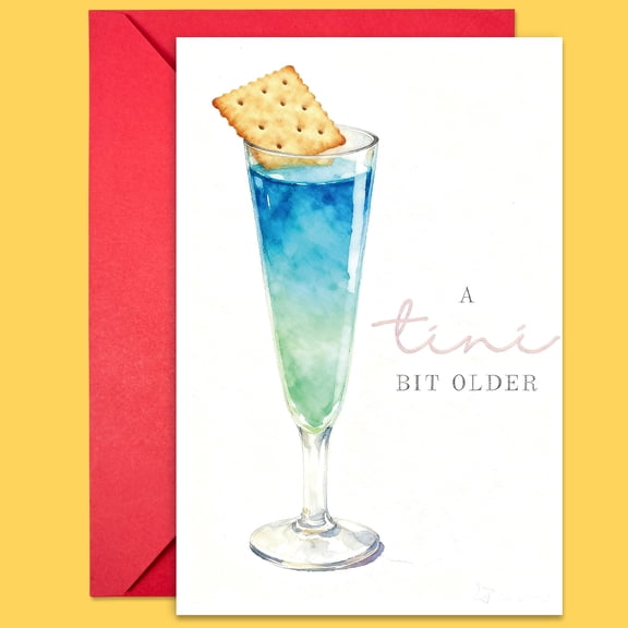 Funny Birthday Card for Adults – “A Tini Bit Older” Design with Illustrated Cocktail & Cracker – Envelope Included, Blank Inside – Perfect for Milestone Birthdays
