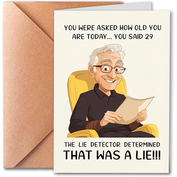 Funny Birthday Card for Dad – “Lie Detector” Design with Aging Humor – Blank Inside, Envelope Included – Ideal for Father’s Day, Birthdays, or Just Because