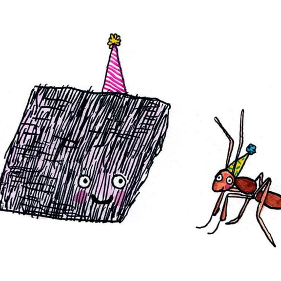 Funny Birthday Card Featuring Celebratory Ant and Happy Square - Blank Inside, Includes Envelope - Perfect for Kids, Friends, and Family
