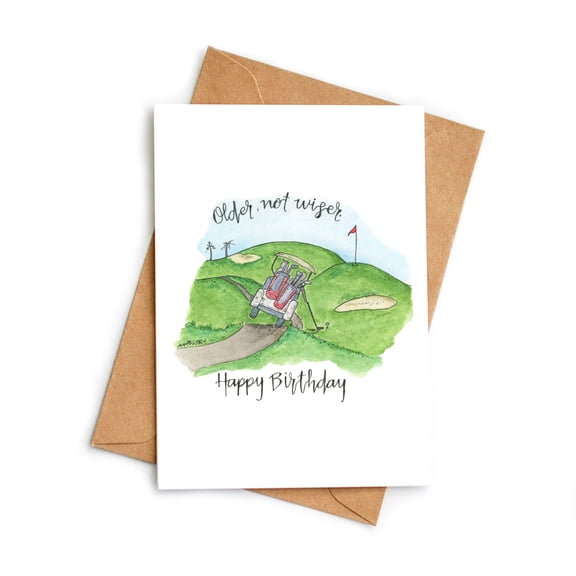Funny Birthday Card for Golf Lovers  Older Not Wiser Design with Golf Cart Graphic  Envelope Included, Blank Inside  Perfect for Golf Enthusiasts' Birthdays