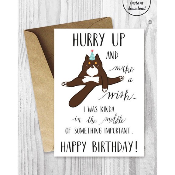 Funny Birthday Card - "Hurry Up and Make a Wish" with Relaxed Dog Design - Envelope Included, Blank Inside - Perfect Greeting for Friends or Family on Their Special Day