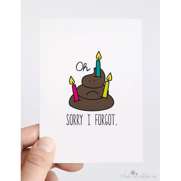 Funny Birthday Card "Oh Sorry I Forgot" Poop Emoji Design Envelope Included, Blank Inside Perfect Humorous Greeting Card for Birthdays and Apologies