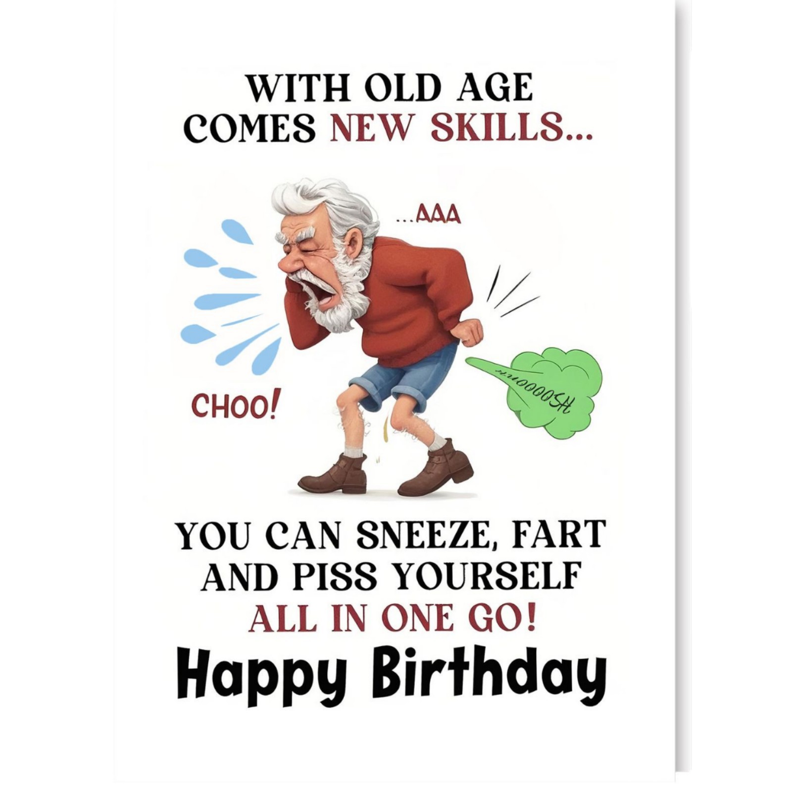 Funny Birthday Card For Seniors With Old Age Comes New Skills 