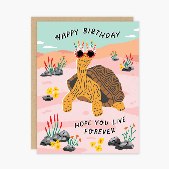 Funny Birthday Card for Turtle Lovers  Hope You Live Forever with Cool Sunglasses Design  Cute Illustration, Envelope Included, Blank Inside  Perfect for Celebrations