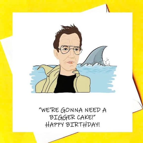 Funny Birthday Card  "We're Gonna Need a Bigger Cake!" Shark Theme  Envelope Included, Blank Inside  Perfect for Friends or Family