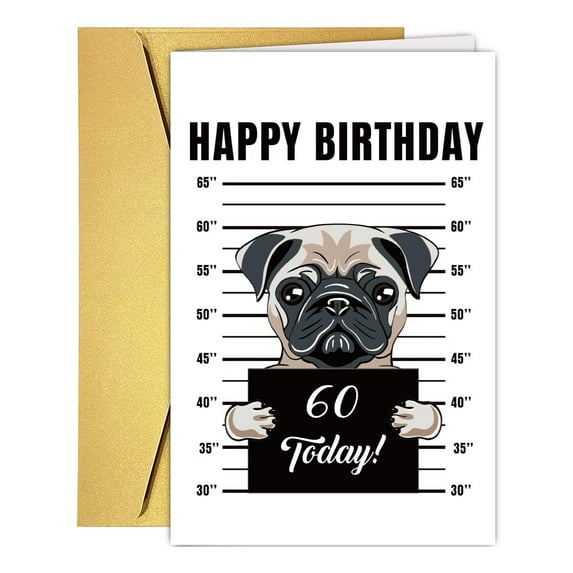 Funny Birthday Card for Dog Lovers – "Happy Birthday 60 Today!" with Pug Design – Suitable for Dog Owners, Friends, Family – Envelope Included