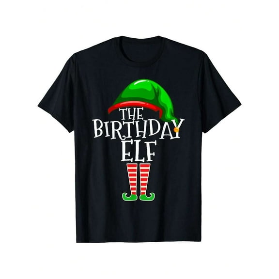 Funny Birthday Elf Graphic T Shirt   Black Cotton Short Sleeve Tee For Christmas & Birthday Parties   Comfort Fit Multiple Sizes Available