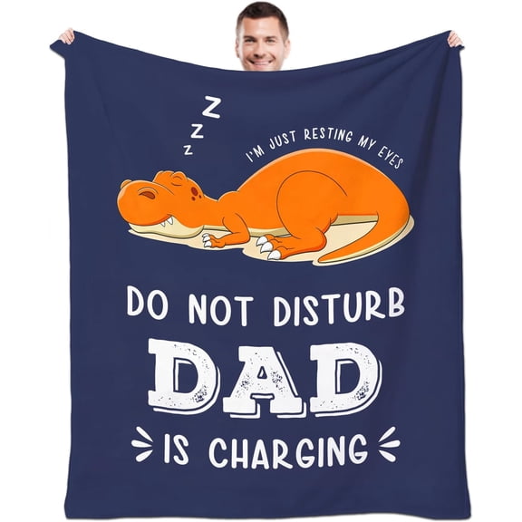 Funny Birthday Gifts for Dad Husband, Dad is Blanket, Dads Gifts from Daughter Son, Father's Day Presents Ideas, Soft Flannel Throws Blanket for Couch Sofa Napping, 60" x 50"(Dinos)