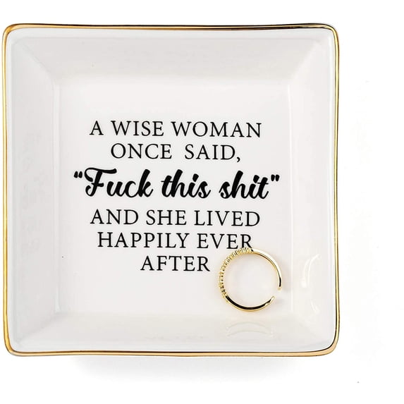 Funny Birthday Gifts for Women Marble Ceramic Square Ring Dish Jewelry Earring Trinket Tray Trinket Decorative Organizer with Golden Edged Home Decor
