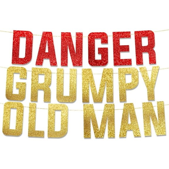 Funny Birthday Gold Glitter Banner Happy Mens Birthday Party Supplies, Ideas, and Gifts 30th. 40th, 50th, 60th, 70th, 80th Adult Birthday and Retirement Party Decorations