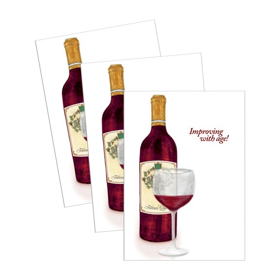 Funny Birthday Greeting Card (5" x 7") by Ann Scott Design | 3 Pack + 3 Envelopes (Improving with Age)