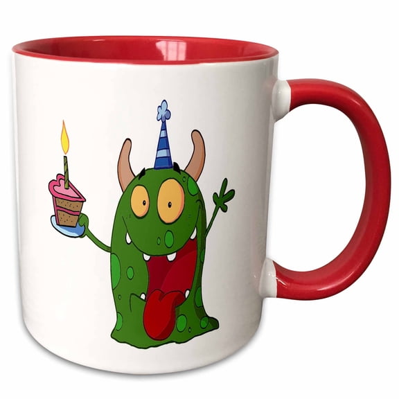 3drose, Funny Birthday Monster Cartoon Character, 11oz Two-tone Red Mug