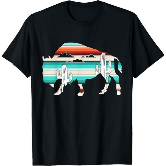 Funny Bison desert Cactus Serape Western T-Shirt