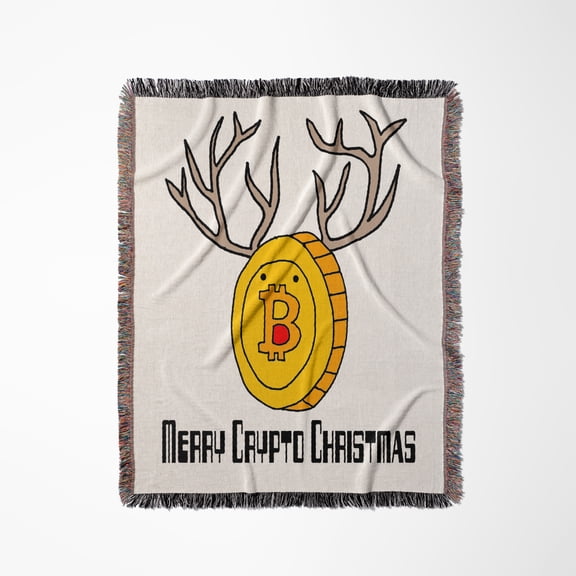 Funny Bitcoin Crypto Currency Coin Rudolph Reindeer Christmas, Woven Blanket