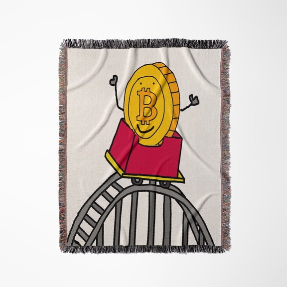 Funny Bitcoin Cryptocurrency Coin Riding Roller Coaster Digital Money, Woven Blanket