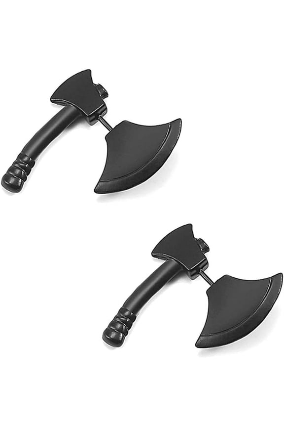 Funny Black Axe Hatchet Shape Stud Earrings Punk Hip Hop Double Sided Stud Unisex Earrings (1Pairs)[v0335]