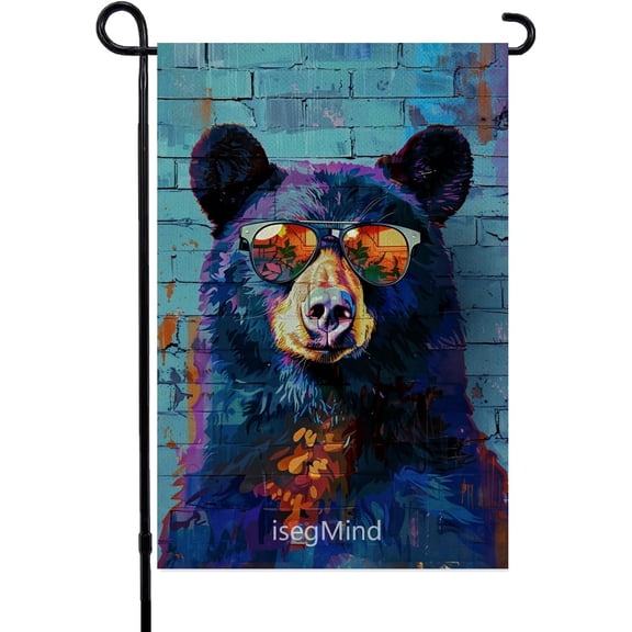 Funny Black Bear Garden Flag Double Sided Welcome Outdoor Small Yard Flag 12 x 18 Inch