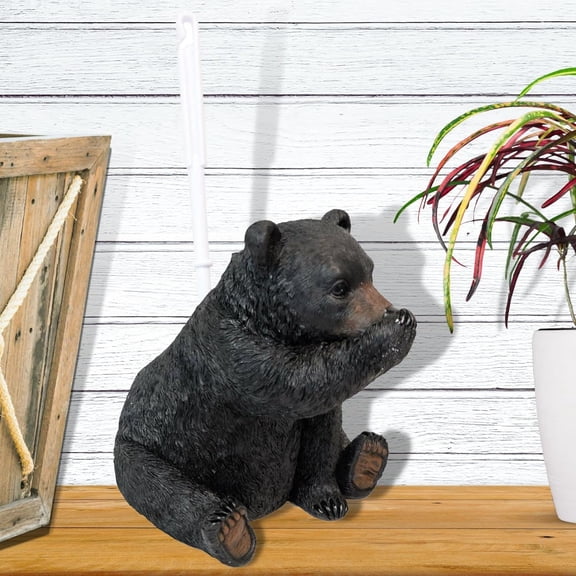 Funny Black Bear Toilet Brush Holder Set for Bathroom Dcor - Novelty and Resin Animal Brush Holder, Rustic Bear Bathroom Accessories for Wildlife Enthusiasts