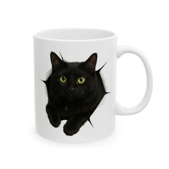 Funny Black Cat 3D Illusion Coffee Mug 11oz – Cute Cat Lover Ceramic Cup