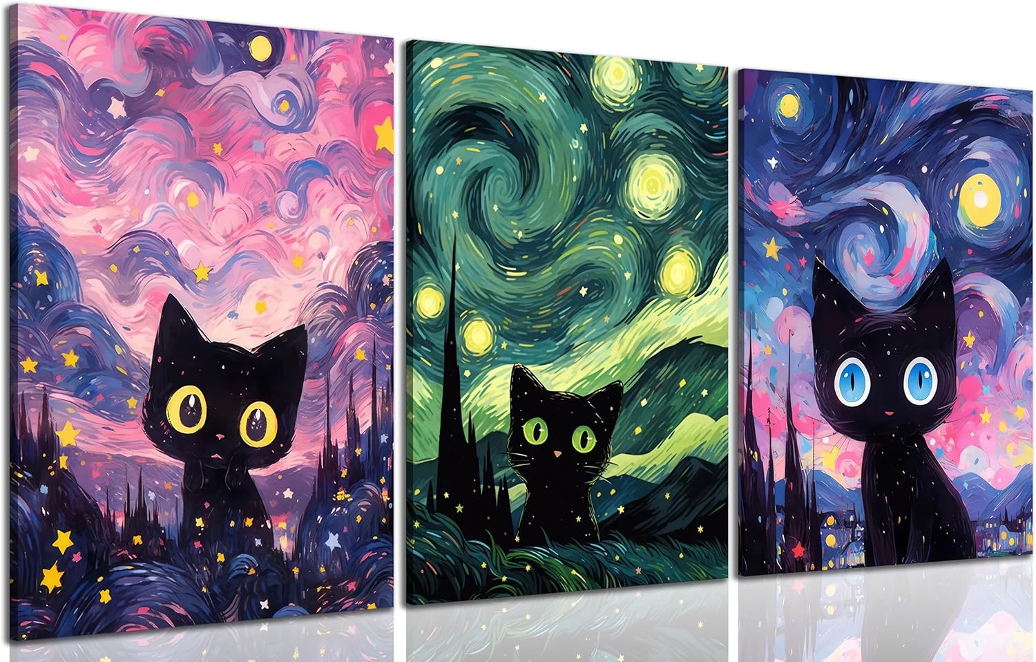 Funny Black Cat Bathroom Canvas Wall Art Black Cat Reading Newspaper On ...