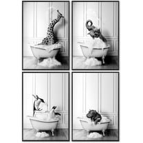 Funny Black Cat Bathroom Canvas Wall Art Cute Cat Wash Its Paws Reading Newspaper Poster Modern Abstract Green Aesthetic Animal Prints Painting For Bathroom Toilet Wall Decor Unframed