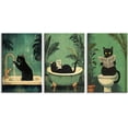 thumbnail image 1 of Funny Black Cat Bathroom Canvas Wall Art Cute Cat Wash Its Paws Reading Newspaper Poster Modern Abstract Green Aesthetic Animal Prints Painting For Bathroom Toilet Wall Decor Unframed, 1 of 6