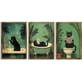 thumbnail image 1 of Funny Black Cat Bathroom Canvas Wall Art Cute Cat Wash Its Paws Reading Newspaper Poster Modern Abstract Green Aesthetic Animal Prints Painting For Bathroom Toilet Wall Decor Unframed, 1 of 6