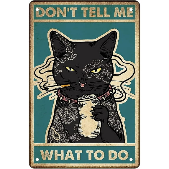 Funny Black Cat Bathroom Vintage Metal Tin Sign Wall Decor Art Toilet Posters - NICE BUTT Retro for Home Office Farmhouse Coffee Bar Gifts 8 x 12 Inches