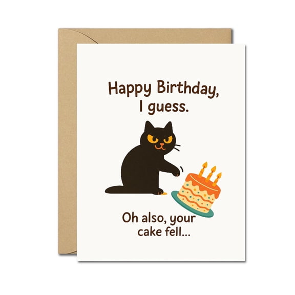 Funny Black Cat Birthday Card - Sarcastic Cat Humor Card, Quirky Animal Lover Birthday Greeting, Cute Snarky Cat Card for Friends, Adults, Coworkers - Blank Inside