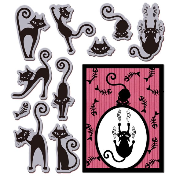 Funny Black Cat Cling Rubber Stamp 8.7"x7" Cute Cat Silhouette EVA Stamps Embossing Stamp Seal Rubber Stamps