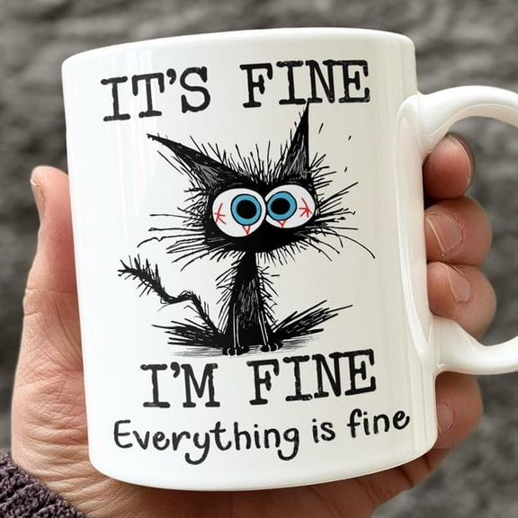 Funny Black Cat Coffee Cups, Itβs Fine Everything is Fine, Christmas Birthday Gifts for Cat Lovers, Funny Coffee Mug for Women, Men, Humor Office Mug, 11 Oz Ceramic Coffee Mugs