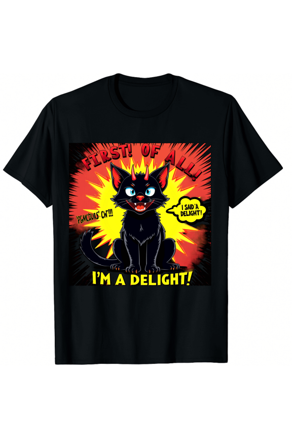 Funny Black Cat Devil Horns Graphic T-Shirt Retro Comic Style I'm A Delight Sarcastic Humor Tee Men Women Unisex Apparel