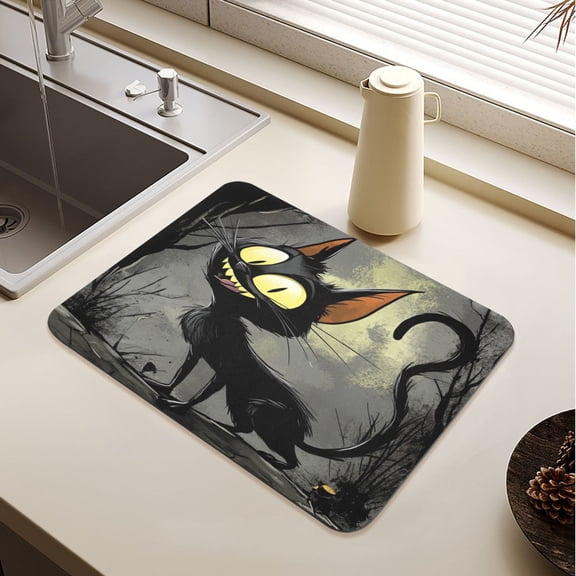 Funny Black Cat Drying Mat Diatomaceous Earth Super Absorbent Non-slip Rubber Sole Heat Resistant 230 Degrees Fahrenheit 15.711.8in