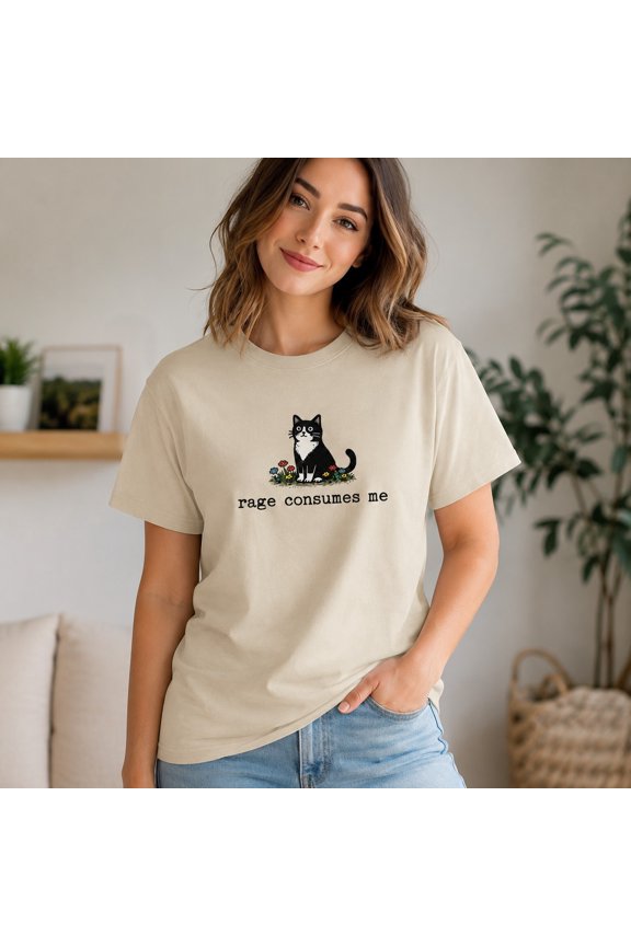 Funny Black Cat Graphic T-Shirt, Rage Consumes Me Unisex Classic Fit Cotton Tee