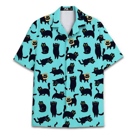 Funny Black Cat Hawaiian Shirts for Men Casual Vintage Men Hawaiian Shirt for Men Hawaiian Shirts Short Sleeve