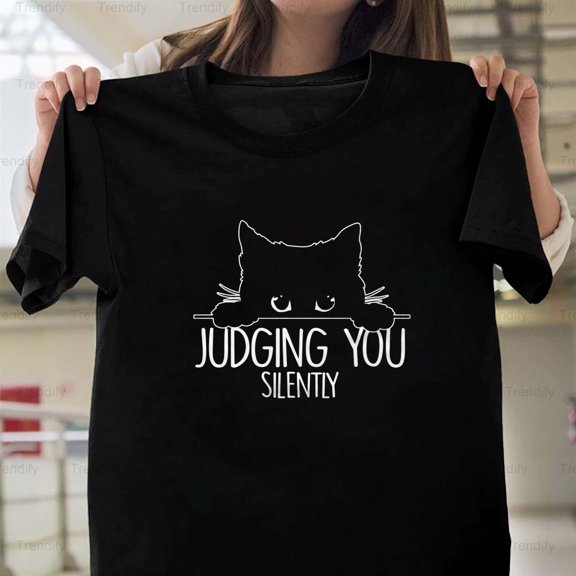 Funny Black Cat Judging You Silently Sarcastic Feline G206 Unisex T-Shirt, Up to 5XL