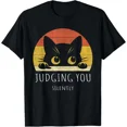 thumbnail image 1 of Funny Black Cat Judging You Silently Sarcastic Humor T-Shirt, for Men & Women, up to Size 5XL, 1 of 2