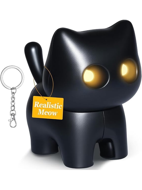 Funny Black Cat Keychain with Light Up Eyes & Meow Sound, Cute Cat Bag & Purse Charm with Tail Switch, Novelty Cat Themed Gift for Cat Lovers