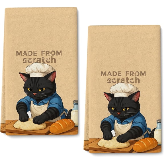 Funny Black Cat Kitchen Towels Set of 2,Cute Decorative Dish Towels & Dish Cloths & Hand Towel & Tea Towel,Black Cat Kitchen Deor,Funny Baking Gifts for Bakers Cook